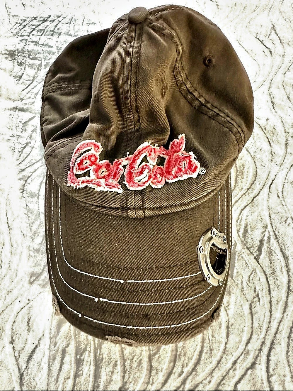 Coca-Cola Bottle Opener Baseball Cap in Brown Unisex Distressed Brown